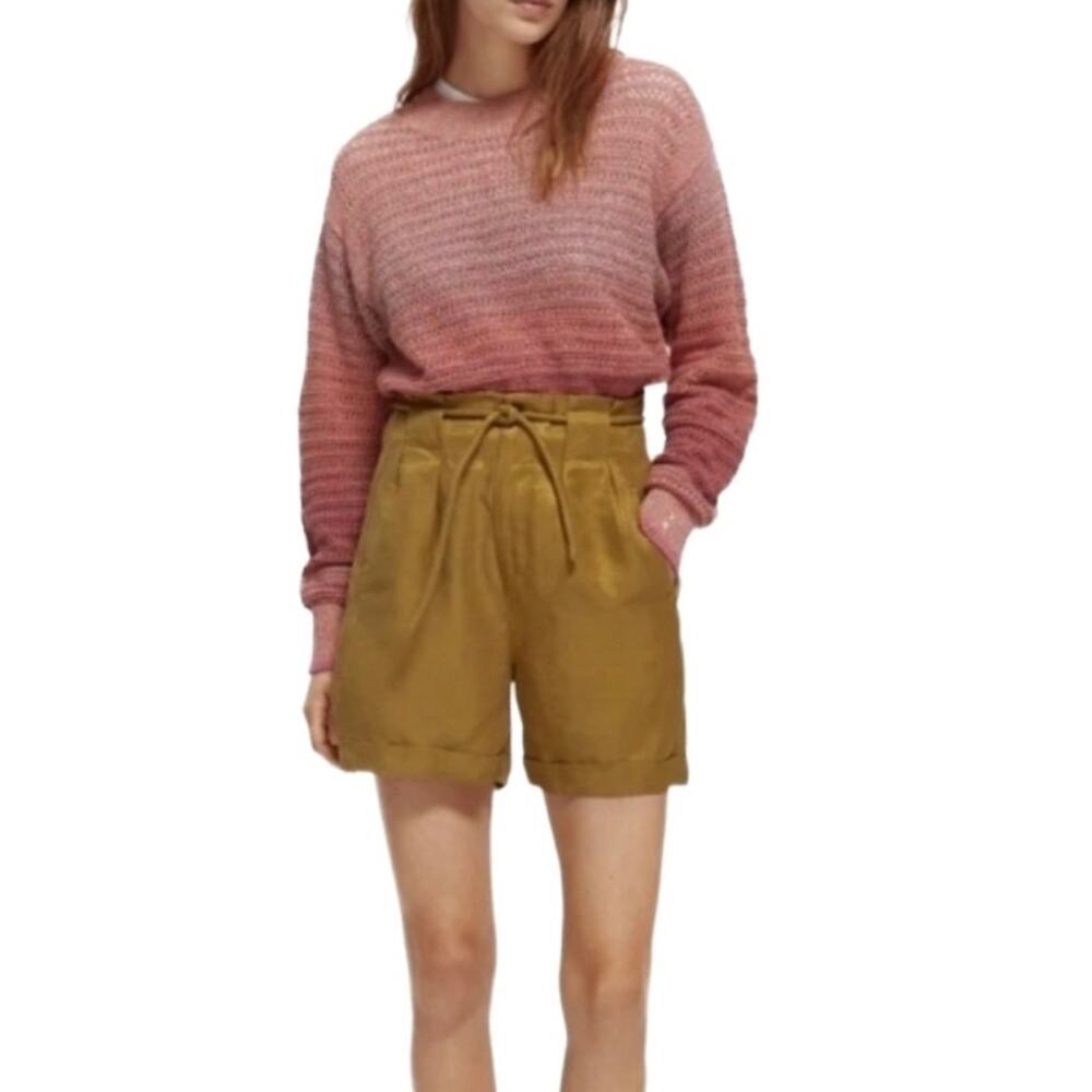 SCOTCH & SODA Stay Sunny Linen Belted High Rise Shorts Coconut Shell Brown